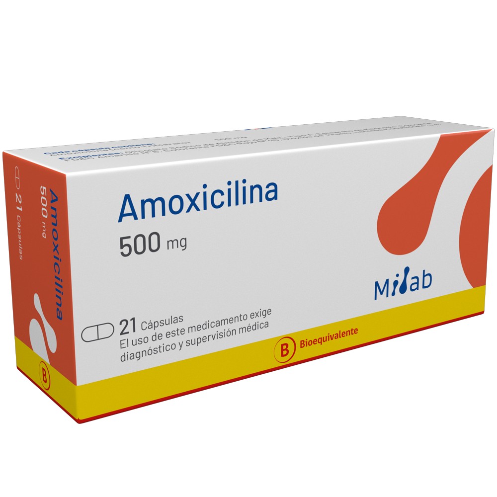 Envase de Amoxicilina, 500 mg · 21 cápsulas